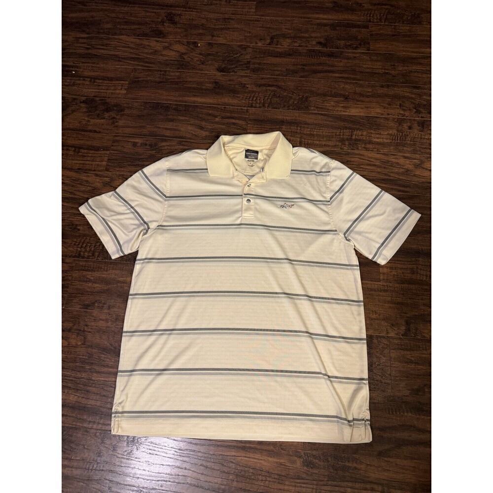 Greg Norman Polo Shirt Mens XL Yellow Striped Golf Casual Short Sleeve